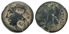 KINGS of BITHYNIA. Prusias I (238-183 BC). AE.
Obv : Laureate head of Apollo left.
Rev : BAΣIΛEΩΣ ΠΡΟYΣIOY.
Helmeted Athena-Nike standing left, hol...
