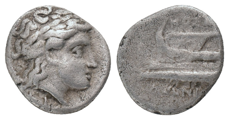 BITHYNIA. Kios. (350-300 BC). AR. Hemidrachm. Obv: Head of Apollo right, wearing...