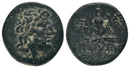 PAPHLAGONIA. Sinope. (100-85 BC). AE. Obv : Laureate head of Zeus right.
Rev : ΣΙΝΩΠΗΣ. Eagle standing left on thunderbolt, head to right, AE monogra...
