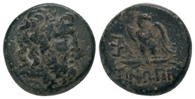 PAPHLAGONIA. Sinope. (100-85 BC). AE. Obv : Laureate head of Zeus right.
Rev : ΣΙΝΩΠΗΣ. Eagle standing left on thunderbolt, head to right, AE monogra...