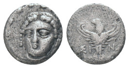 PAPHLAGONIA. Sinope. 410-375 BC). AR. Trihemiobol Obv: Head of Nymph Sinope facing slightly left Rev: ΣΙΝΩ, sea eagle standing facing, wings spread, h...