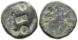 PONTUS. Amisos. (130-100 BC). AE. Time of Mithradates VI. Obv: Male head left, wearing Persian leather cap (bashlyk); countermarks: helmet, thunderbol...