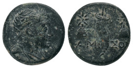 PONTOS. Amisos. Struck under Mithradates VI. (120-111 BC). AE.
Obverse : Draped bust of Perseus right
Reverse : AMI ΣOY; cornucopia; pilos surmounte...
