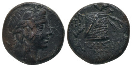 PONTOS. Amisos. Struck under Mithradates VI (Circa 100-95 or 90-80 BC). AE. Obv: Head of Dionysos right, wearing ivy wreath. Rev: AMIΣOV. Thyrsos lean...