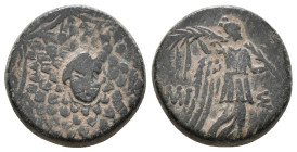PONTOS. Amisos. (85-65 BC). AE. Time of Mithradates VI Eupator.
Obv: Aegis facing.
Rev: AMIΣOY. Nike advancing right with shouldered palm branch; star...