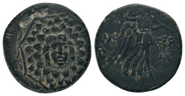 PONTOS. Amisos. (85-65 BC). AE. Time of Mithradates VI Eupator.
Obv: Aegis facing.
Rev: AMIΣOY. Nike advancing right with shouldered palm branch; st...