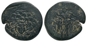 PONTOS. Amisos. (85-65 BC). AE. Time of Mithradates VI Eupator.
Obv: Aegis facing.
Rev: AMIΣOY. Nike advancing right with shouldered palm branch; st...