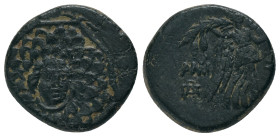 PONTOS. Amisos. (85-65 BC). AE. Time of Mithradates VI Eupator.
Obv: Aegis facing.
Rev: AMIΣOY. Nike advancing right with shouldered palm branch; st...