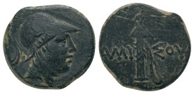 PONTOS. Amisos. (111-105 or 95-90 BC). Struck under Mithradates VI Eupator.
Obv: Helmeted head of Ares right.
Rev: AMI - ΣOV. Sword in sheath; monog...