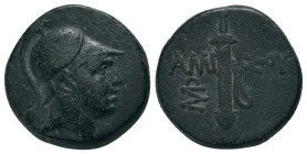 PONTOS. Amisos. (111-105 or 95-90 BC). Struck under Mithradates VI Eupator.
Obv: Helmeted head of Ares right.
Rev: AMI - ΣOV. Sword in sheath; monog...