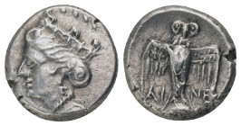 PONTOS. Amisos. (Late 5th-4th centuries BC). AR. Drachm. Persic standard.
Obv: Head of Hera right, wearing turreted crown
Rev: AI-NE. Eagle, with sp...