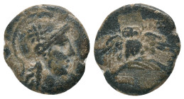 MYSIA. Pergamon. (200-133 BC). AE
Obv: Head of Athena right, wearing helmet decorated with star.
Rev: AΘHNAΣ / NIKHΦOPOY.
Owl, with wings spread, s...