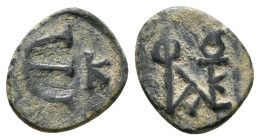 JUSTIN II (565-578).Cyzicos.Pentanummium.
Obv : Monogram.
Rev : Large Є; K to right.
Sear 375.

Condition : Good very fine.
Weight : 1.44 g
Dia...