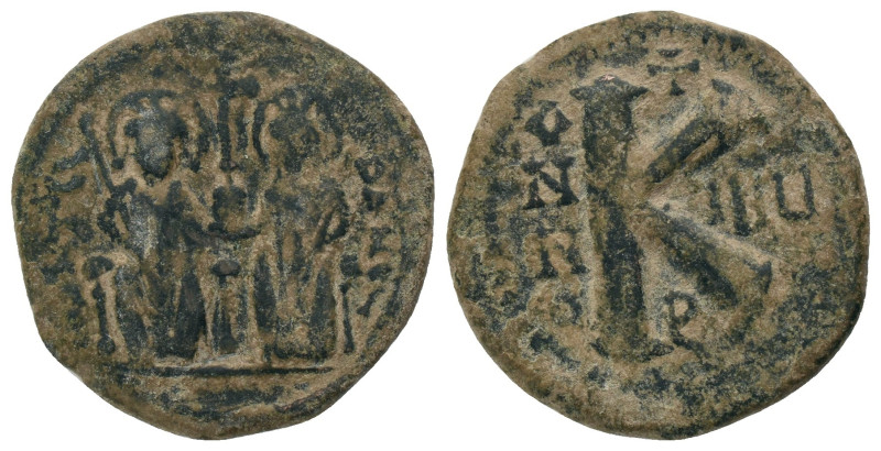 JUSTIN II and SOPHIA.(565-578).Antioch.Half Follis.
Obv : Justin left and Sophi...