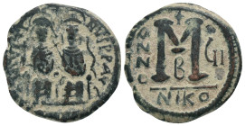 JUSTIN II and SOPHIA.(565-578).Nicomedia.Follis.
Obv : D N IVSTINVS P P AVG.
Justin II on left, Sophia on right, seated facing on double-throne, bot...