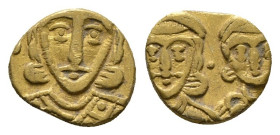 CONSTANTINE V COPRONYMUS, with LEO IV and LEO III (741-775). GOLD. Tremissis. Constantinople.
Obv: ConSTAnTInoS S LЄon O nЄoS.
Crowned facing busts ...