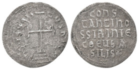 LEO IV and CONSTANTINE VI .776-780 AD. Constantinople mint.AR Miliaresion. IhSUS XRISTUS NICA, cross potent on three steps / LEONS CONST ANTINE CΘЄЧbA...