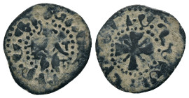 CILICIAN ARMENIA. Guy, Gosdantin II (AD 1342-1344). AE. Pogh Obv: Guy seated facing on throne, holding lis and crucifix Rev: Cross pattée over small s...