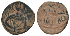 SELJUQ of RUM.Kaykhusraw I. 1st Reign.(1192-1199)Fals
Obv : Byzantine bust, holding sceptre.
Rev : Arabic legend.
Izmirlier 38; Album 1203

Condi...
