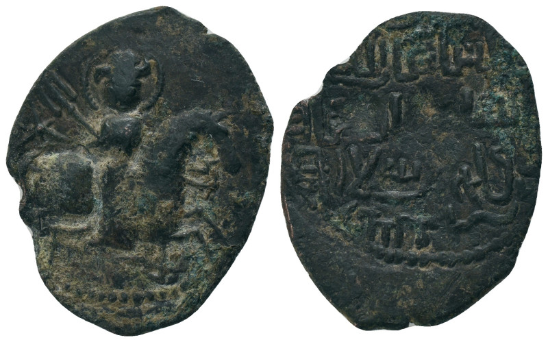 SELJUQ of RUM. Sulayman II . 1196-1204 AD.AE Fals. Nimbate horseman carrying mac...