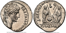 Augustus (27 BC-AD 14). AR denarius (18mm, 3.97 gm, 1h). NGC Choice AU 3/5 - 4/5. Lugdunum, 2 BC-AD 4. CAESAR AVGVSTVS-DIVI F PATER PATRIAE, laureate ...