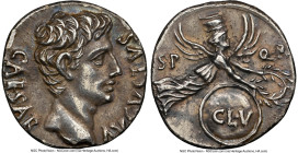 Augustus (27 BC-AD 14). AR denarius (17mm, 3.56 gm, 6h). NGC AU 5/5 - 2/5, edge chips. Spanish mint, ca. 19 BC. CAESAR-AVGVSTVS, bare head of Augustus...