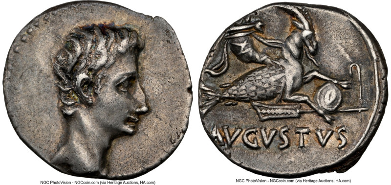 Augustus (27 BC-AD 14). AR denarius (18mm, 3.69 gm, 6h). NGC XF 5/5 - 4/5. Spain...