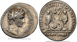 Augustus (27 BC-AD 14). AR denarius (20mm, 3.59 gm, 5h). NGC XF 4/5 - 2/5, scratches, brushed. Lugdunum, 2 BC-AD 4. CAESAR AVGVSTVS-DIVI F PATER PATRI...