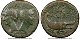 Augustus (27 BC-AD 14), with Marcus Agrippa (died 12 BC). AE dupondius (24mm, 11.19 gm, 12h). NGC VF 5/5 - 4/5. Gaul, Nemausus, ca. 20-10 BC. IMP / DI...