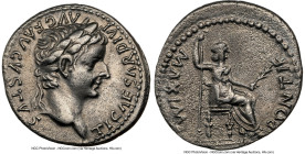 Tiberius (AD 14-37). AR denarius (19mm, 3.55 gm, 1h). NGC Choice XF 5/5 - 2/5, brushed. Lugdunum, ca. AD 18-35. TI CAESAR DIVI-AVG F AVGVSTVS, laureat...