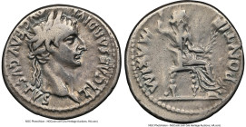 Tiberius (AD 14-37). AR denarius (19mm, 3.78 gm, 2h). NGC Fine 4/5 - 3/5, brushed. Lugdunum, ca. AD 18-35. TI CAESAR DIVI-AVG F AVGVSTVS, laureate hea...