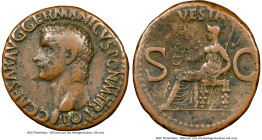 Gaius (Caligula) (AD 37-41). AE as (28mm, 10.34 gm, 7h). NGC Choice Fine 4/5 - 3/5. Rome, AD 37-38. C•CAESAR•AVG•GERMANICVS•PON•M•TR•POT, bare head of...