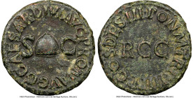 Gaius (Caligula) (AD 37-41). AE quadrans (18mm, 6h). NGC Choice VF. Rome, AD 39-40. C CAESAR DIVI AVG PRON AVG, around pileus; S-C flanking pileus cap...
