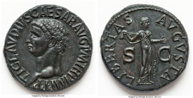 Claudius I (AD 41-54). AE as (29mm, 13.08 gm, 5h). Choice XF, bronze disease. Rome, ca. AD 50-54. TI CLAVDIVS CAESAR AVG P M TR P IMP P P, bare head o...