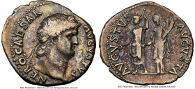 Nero (AD 54-68). AR denarius (19mm, 3.53 gm, 5h). NGC Choice Fine 4/5 - 4/5. Rome, ca. AD 64-65. NERO CAESAR-AVGVSTVS, laureate head of Nero right / A...