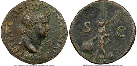 Nero (AD 54-68). AE as (28mm, 10.45 gm, 6h). NGC Choice VF 5/5 - 2/5, light smoothing. Lugdunum, AD 66. IMP NERO CAESAR AVG P MAX TR P P P, bare head ...