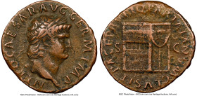 Nero (AD 54-68). AE as (28mm, 7h). NGC VF. Rome, ca. AD 65. NERO CAESAR AVG GERM IMP, laureate head of Nero right / PACE P R VBIQ PARTA IANVM CLVSIT, ...