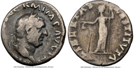 Vitellius (late April-20 December AD 69). AR denarius (18mm, 3.22 gm, 6h). NGC VG 4/5 - 3/5, marks, edge cut. Rome. A VITELLIVS GERM IMP AVG TR P, lau...