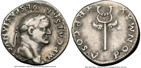 Vespasian (AD 69-79). AR denarius (19mm, 5h). NGC Choice Fine. Rome, 74. IMP CAESAR-VESPASIANVS AVG, laureate head of Vespasian right / PON MAX-TR P C...