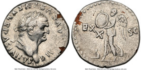 Divus Vespasian (AD 69-79). AR/AE fourrée denarius (18mm, 5h). NGC Choice Fine, core visible. Ancient forgery of Rome, AD 80-81. DIVVS AVGVSTVS VESPAS...