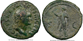 Titus, as Caesar (AD 79-81). AE as (27mm, 5h). NGC Choice Fine, bent. Rome, AD 74. T CAESAR IMP COS III CENS, laureate head of Titus right / Spes stan...