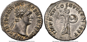 Domitian (AD 81-96). AR denarius (19mm, 3.48 gm, 5h). NGC Choice XF 4/5 - 4/5, flan flaw. Rome, 14 September AD 95-13 September AD 96. IMP CAES DOMIT ...