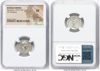 Domitian (AD 81-96). AR denarius (18mm, 6h). NGC XF, brushed. Rome, 14 September AD 88-13 September AD 89. IMP CAES DOMIT AVG-GERM P M TR P VIII, laur...