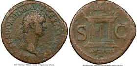Domitian (AD 81-96). AE as (28mm, 7h). NGC Fine. Rome, AD 85. IMP CAES DOMITIAN AVG GERM COS XI, laureate bust of Domitian right, wearing aegis / SALV...