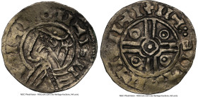 Kings of All England. Imitation Cnut Penny (1050-1100) AU Details (Bent) NGC, Scandinavian (Denmark or Sweden) imitation of a pointed helmet issue. Dr...
