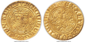 Henry VI (1st Reign, 1422-1461) gold 1/4 Noble ND (1422-1427) MS62 PCGS, Tower mint, Lis mm, S-1810, N-1420. Lustrous with mostly bold details and a f...