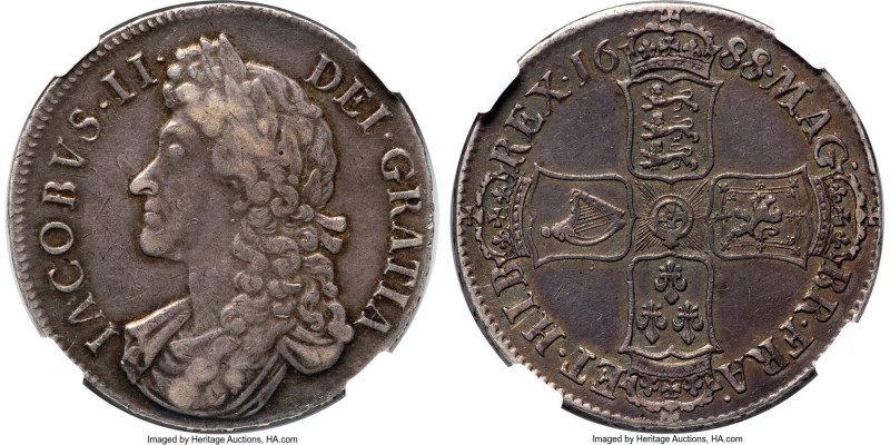 James II Crown 1688/7 AU50 NGC, KM463, S-3407, ESC-81. A lovely gunmetal patina ...