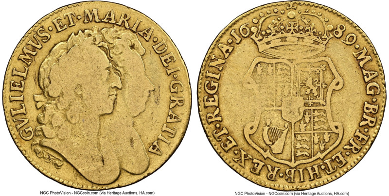 William & Mary gold Guinea 1689 Fine 15 NGC, KM474.1, S-3426. A coveted Guinea i...