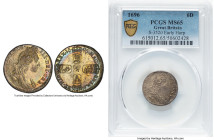 William III 6 Pence 1696 MS65 PCGS, KM484.1, S-3520. Early Harp. Some peripheral color provides extra "pop" to the already commendable Gem piece. HID0...