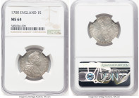 William III Shilling 1700 MS64 NGC, KM504.1, S-3516. A glittering, pearl-white near-Gem offering. HID09801242017 © 2024 Heritage Auctions | All Rights...